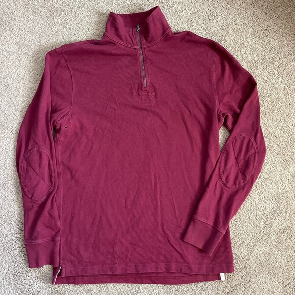 J Crew Reimagined Vintage Inspired 1/4 zip Elbow Patches Mens M TALL Preppy Red - Picture 1 of 9